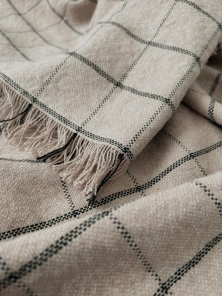 Natural Linen Cotton Check Throw Blanket in Natural Check