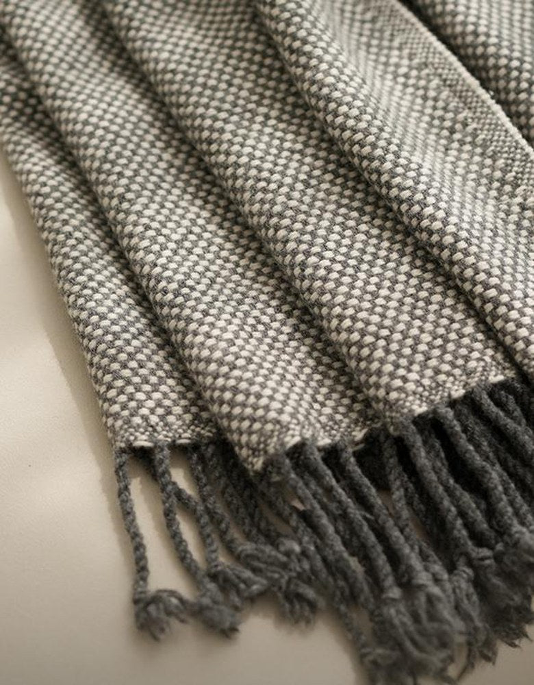 Grey Merino Wool Knit Throw in Grey