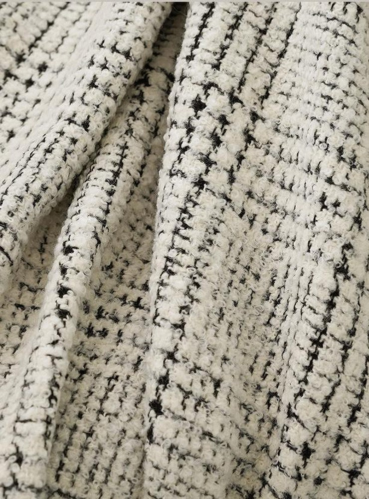 Grey Plaid Wool Blend Throw Blanket in Grey Plaid