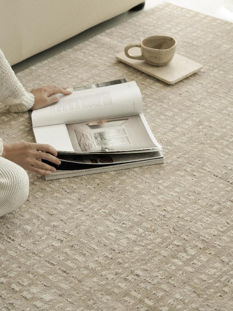 Drift White Textured rug, styled at home