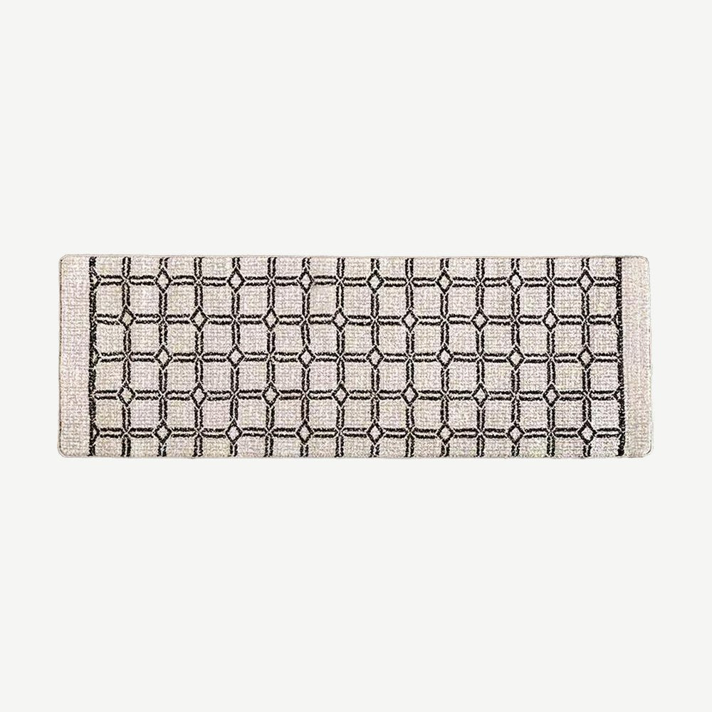 Woven Hallway Runner Rug in Black Lattice