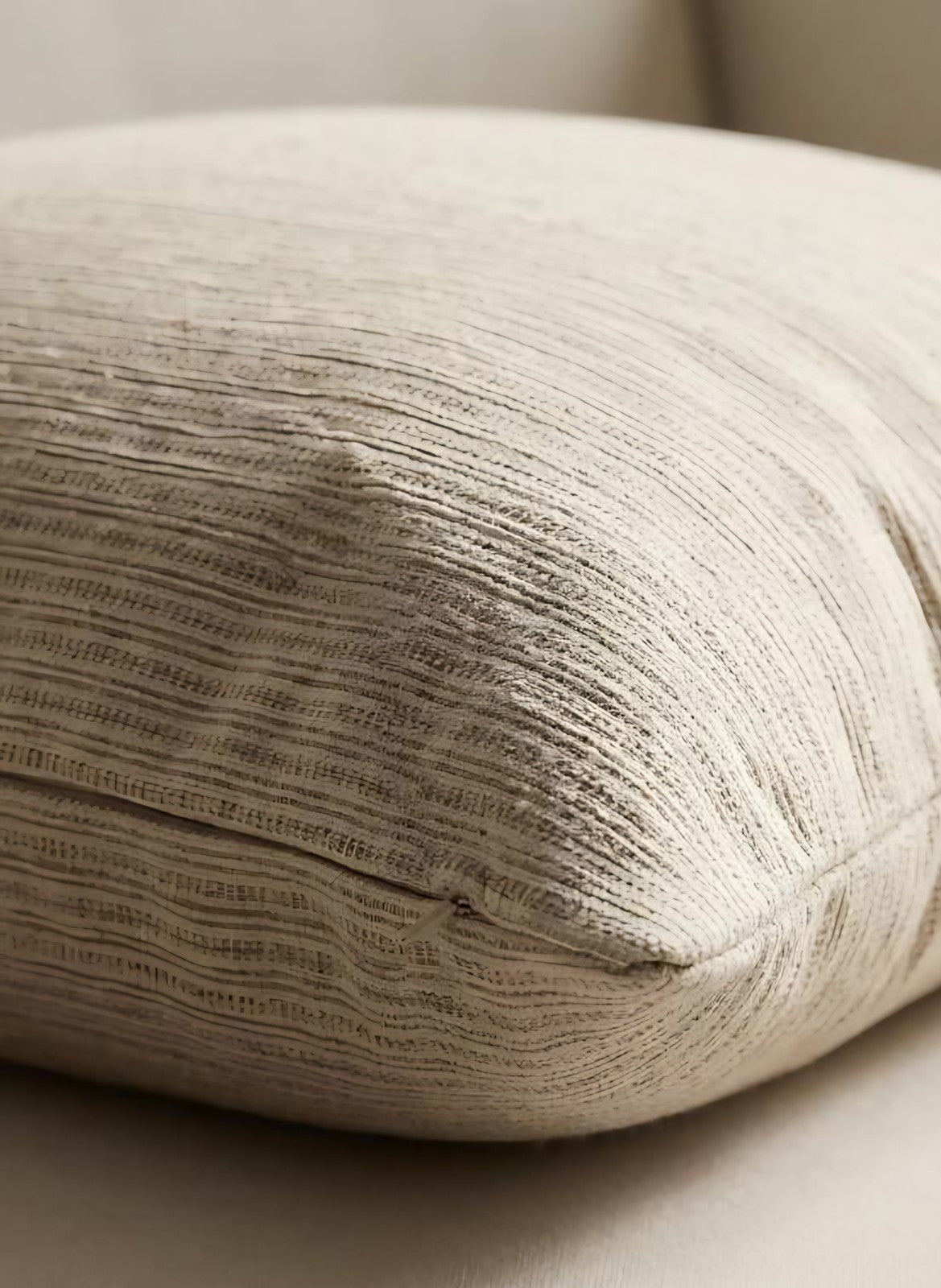 Taupe jacquard cushion covers, styled at home