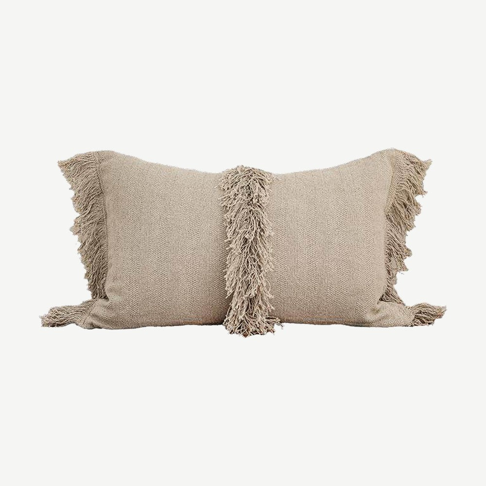 Natural Fringed Jacquard Tassel Linen Cotton Cushion Covers