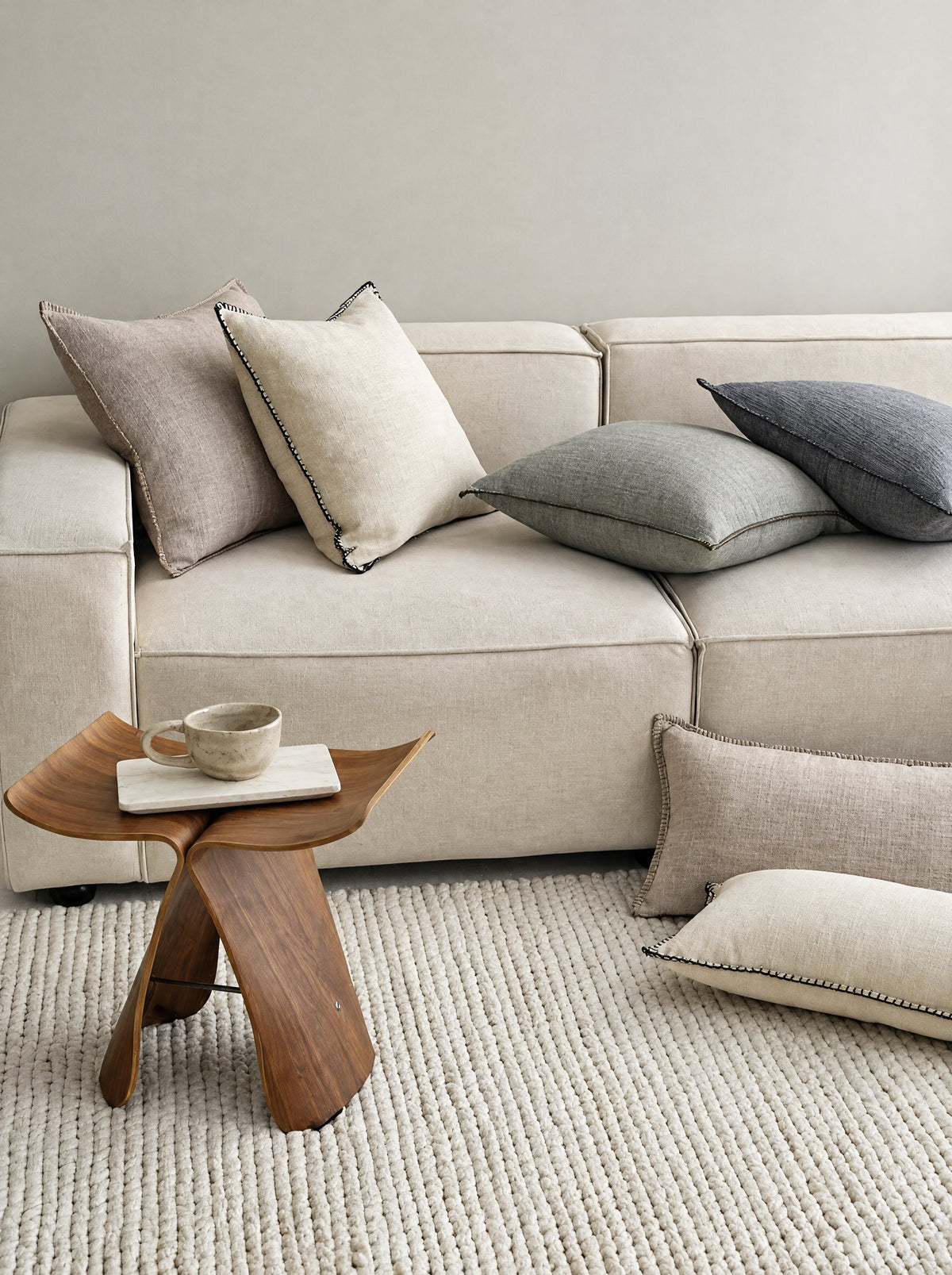 Herringbone Cotton Linen Cushion Covers, styled at home