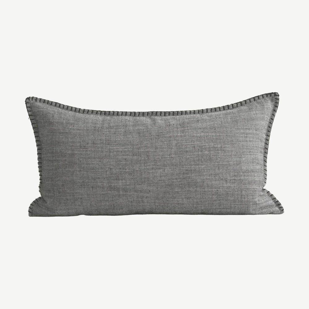 Herringbone Cotton Linen Cushion Covers in Rock Black