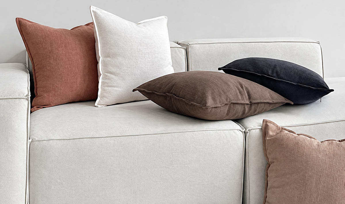 Enzyme-Washed Linen Cotton Cushion Covers, styled at home