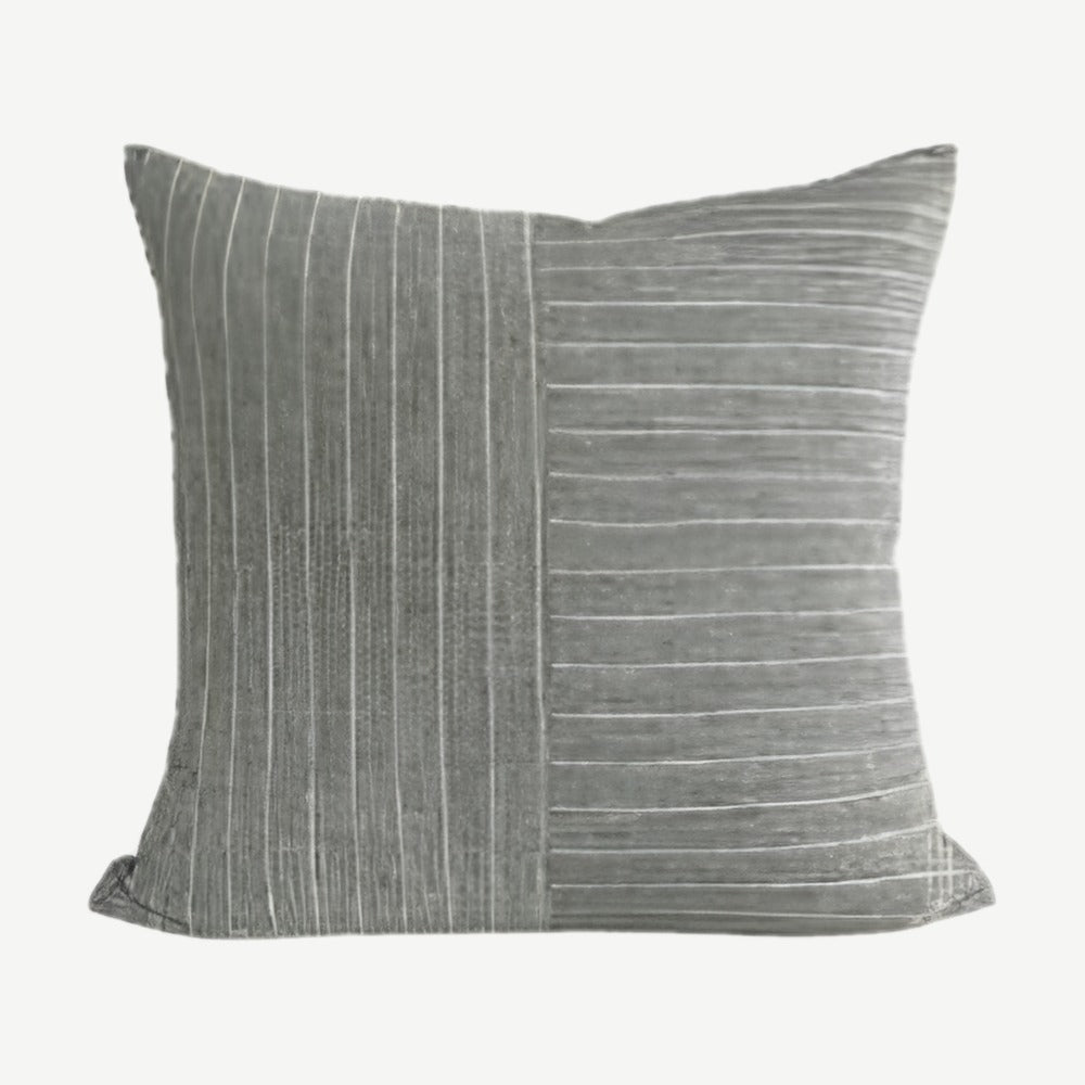 Pinstripe Panel Linen Cushion Covers in Olive Green