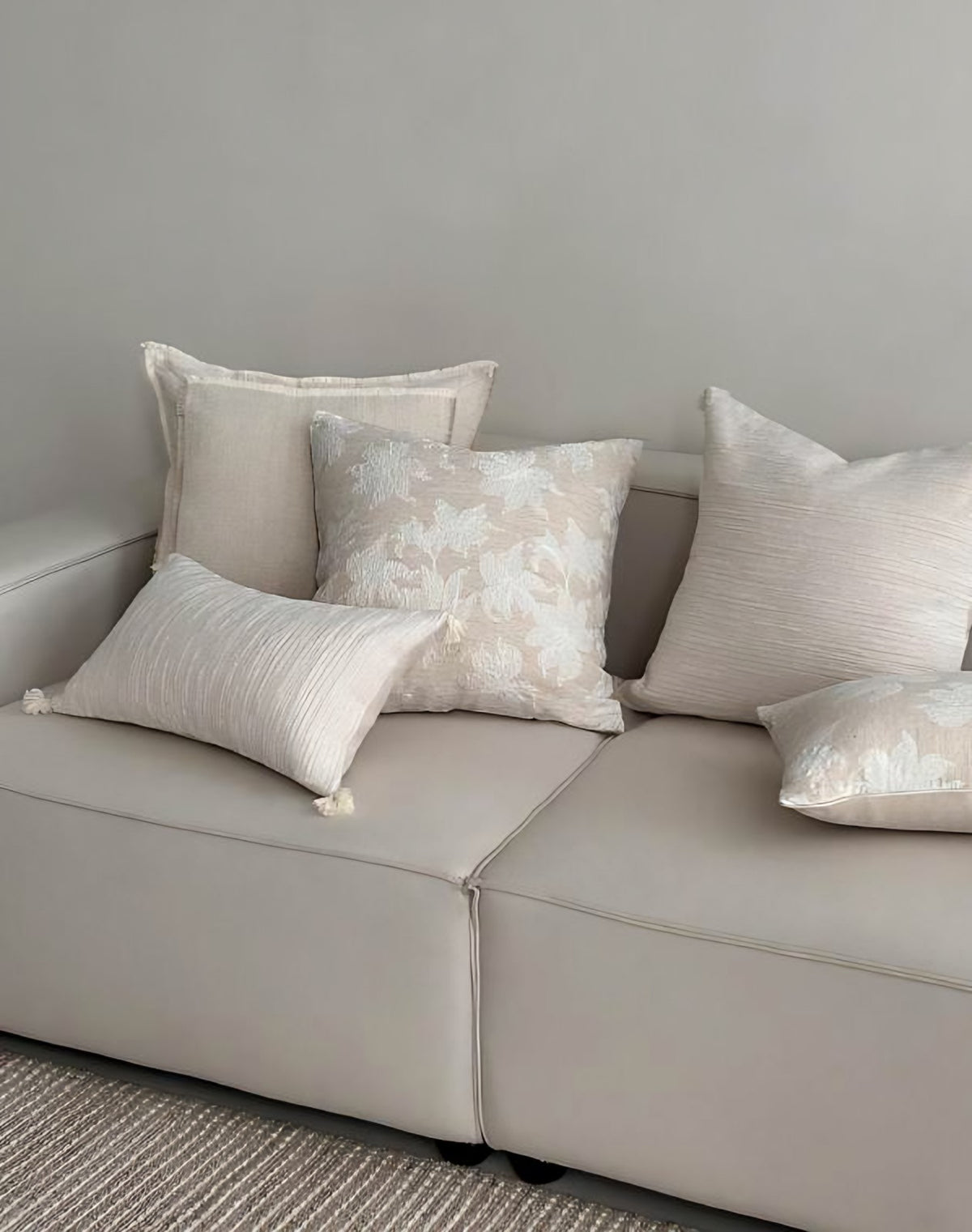 Cream Lily Jacquard Cotton Cushion Covers, styled at home