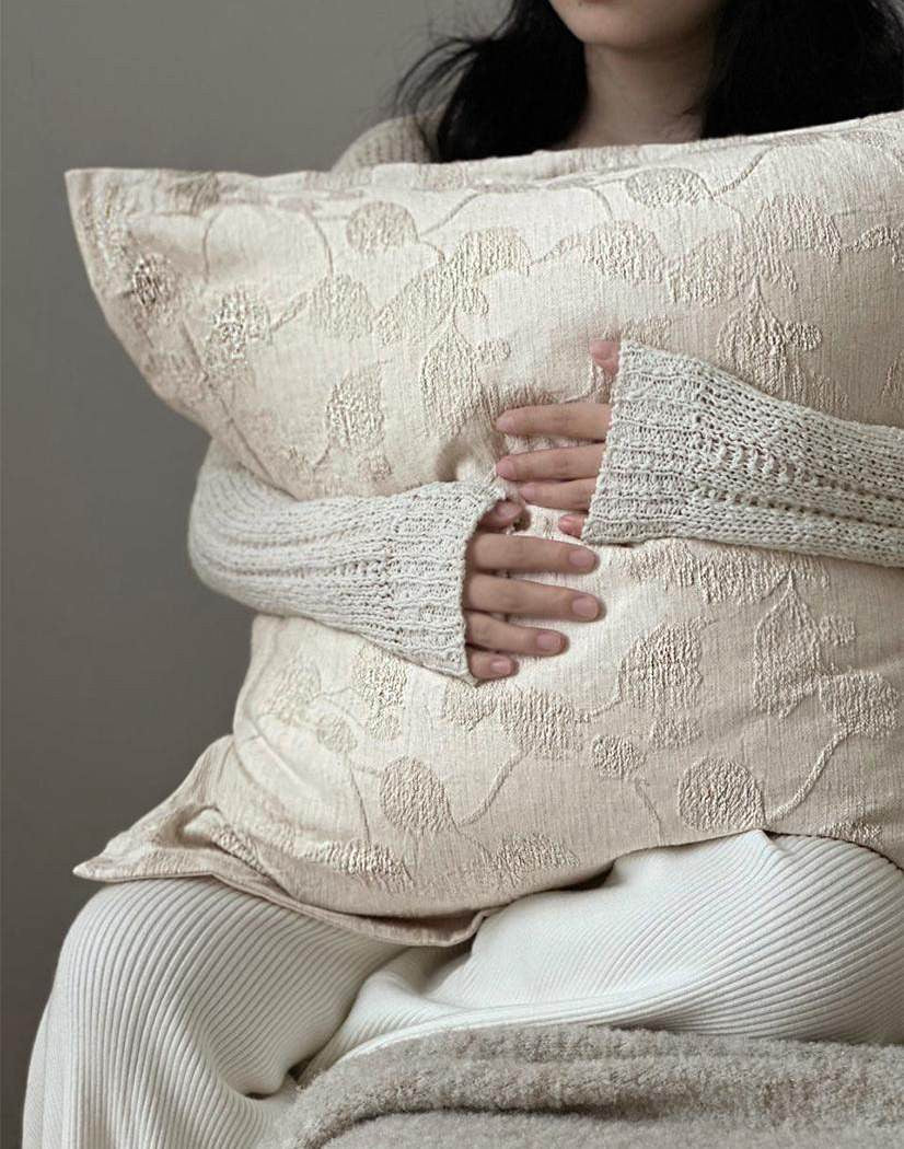Cream Vine Flanged Jacquard Cotton Viscose Cushion Covers, styled at home