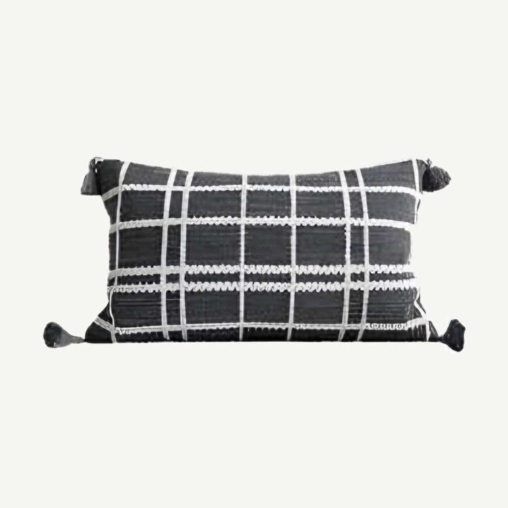 Charcoal Check Jacquard Tassel Cushion Covers