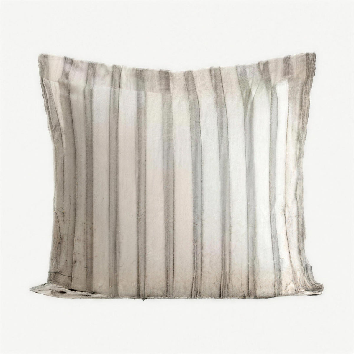 Natural & Grey Stripe Flanged Jacquard Linen Cushion Covers