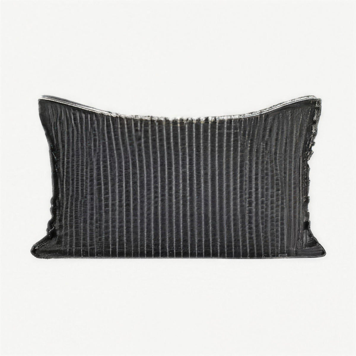 Embroidered Stripe Cotton Lumbar Cushion Covers in Charcoal