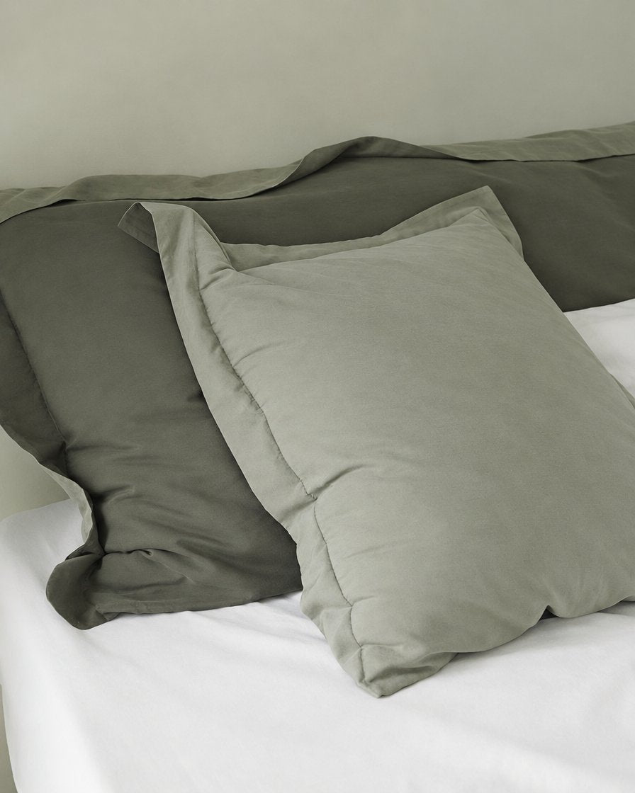 Two-Tone Flanged Viscose Linen Cushion Covers, styled at home