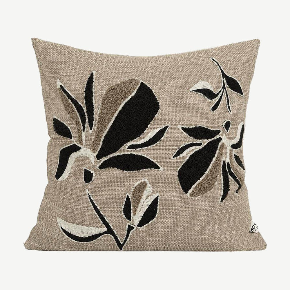 Magnolia Embroidery Cushion Covers in Black