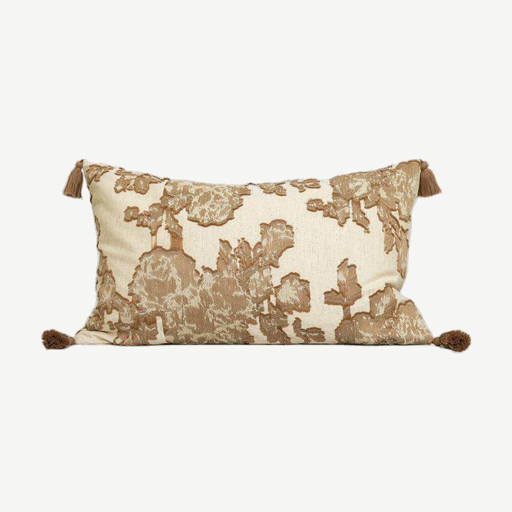 Ivory & Tan Camellia Embroidery Cotton Linen Cushion Covers