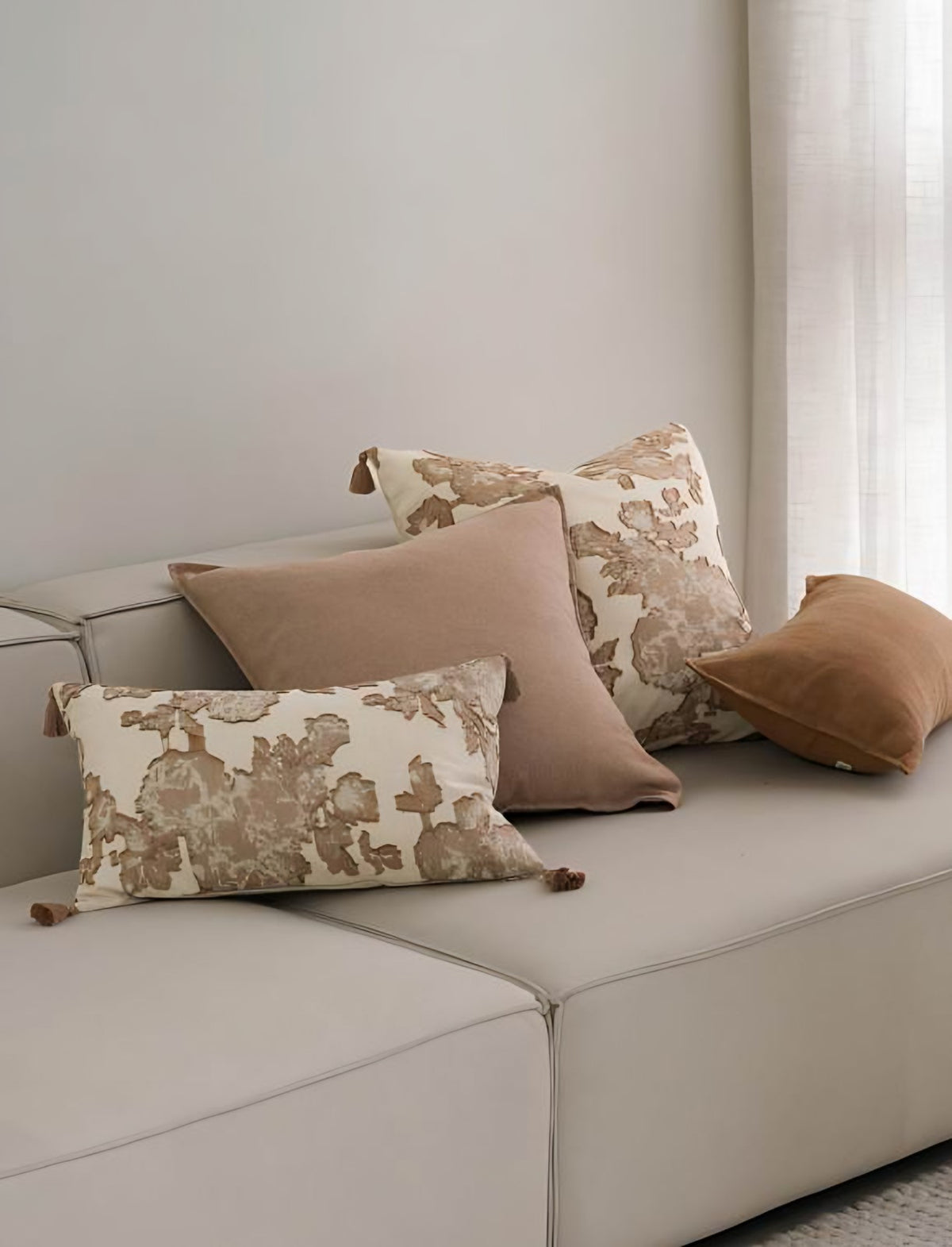 Olive Khaki Slub Jacquard Linen Viscose Cushion Covers, styled at home