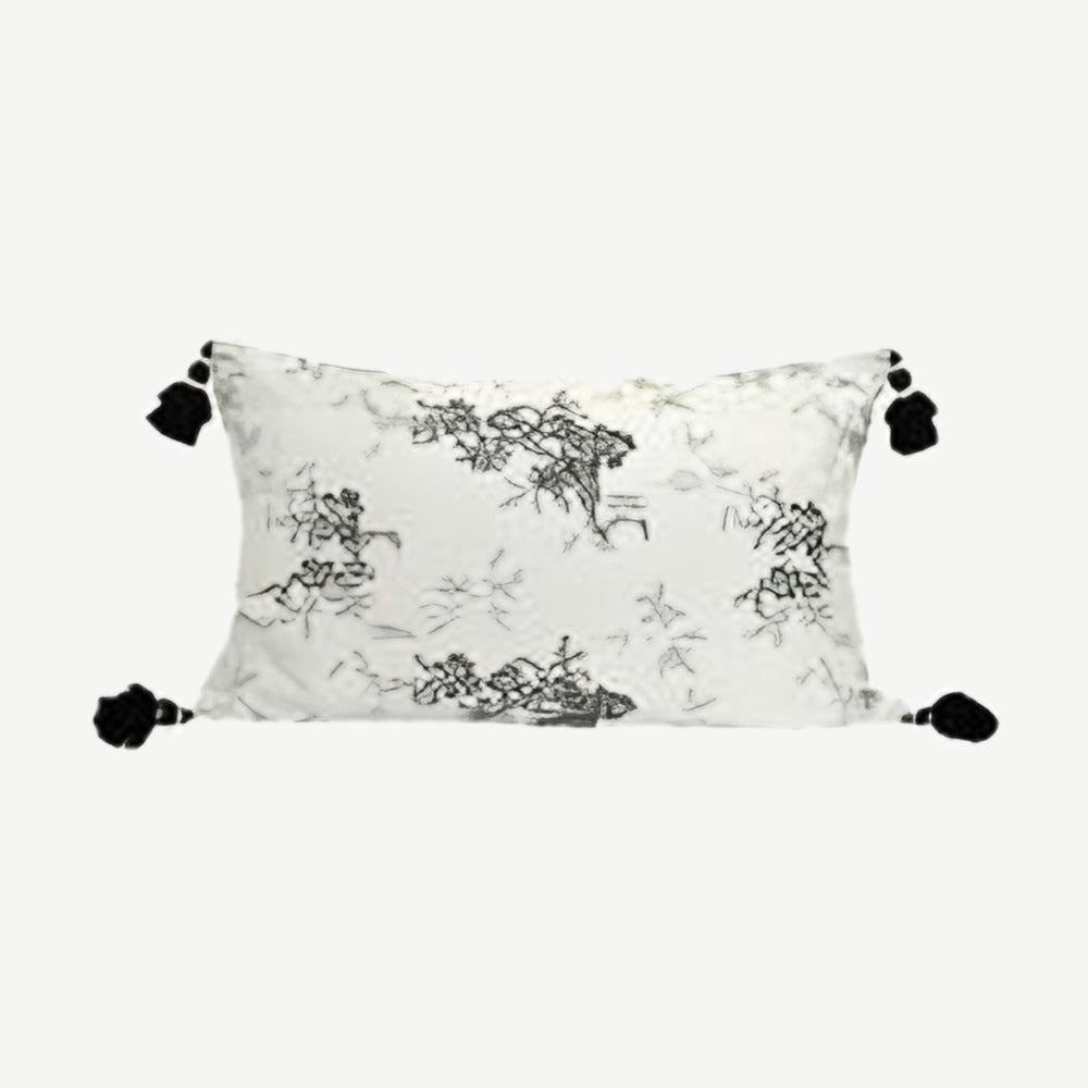 Ivory & Charcoal Botanical Jacquard Cotton Linen Cushion Covers