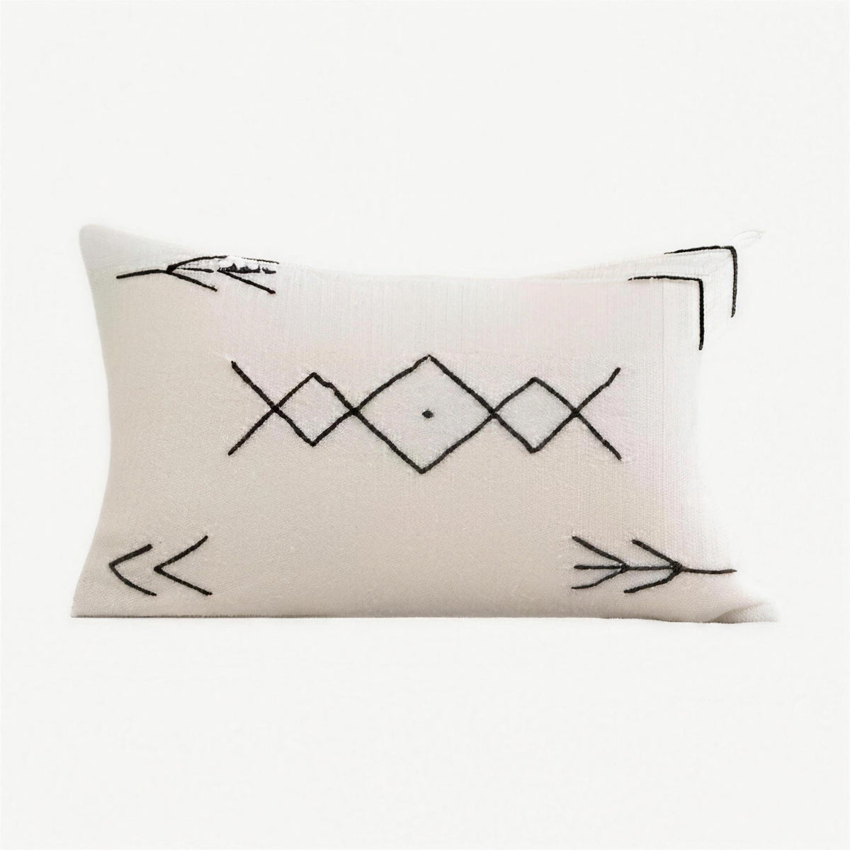 Ivory & Black Diamond Embroidery Lumbar Cushion Covers