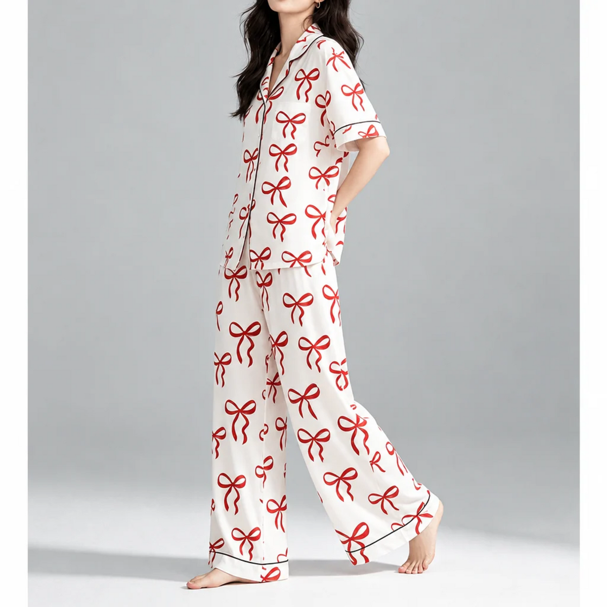 Side view of the Ribbon Red Modal Cloud pyjama set.