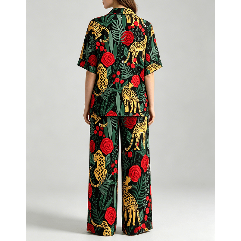 Rose Leopard Long Pyjama Set — Women's