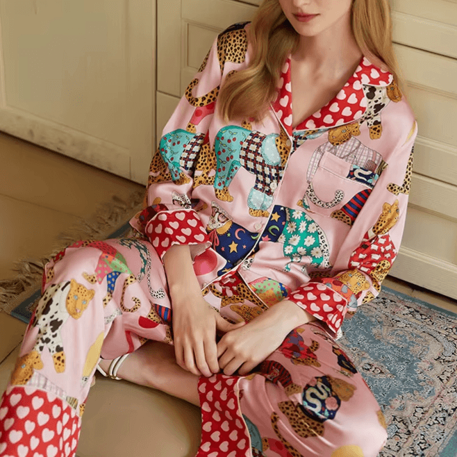 Elephants Pink Long Pyjama Set — Women's