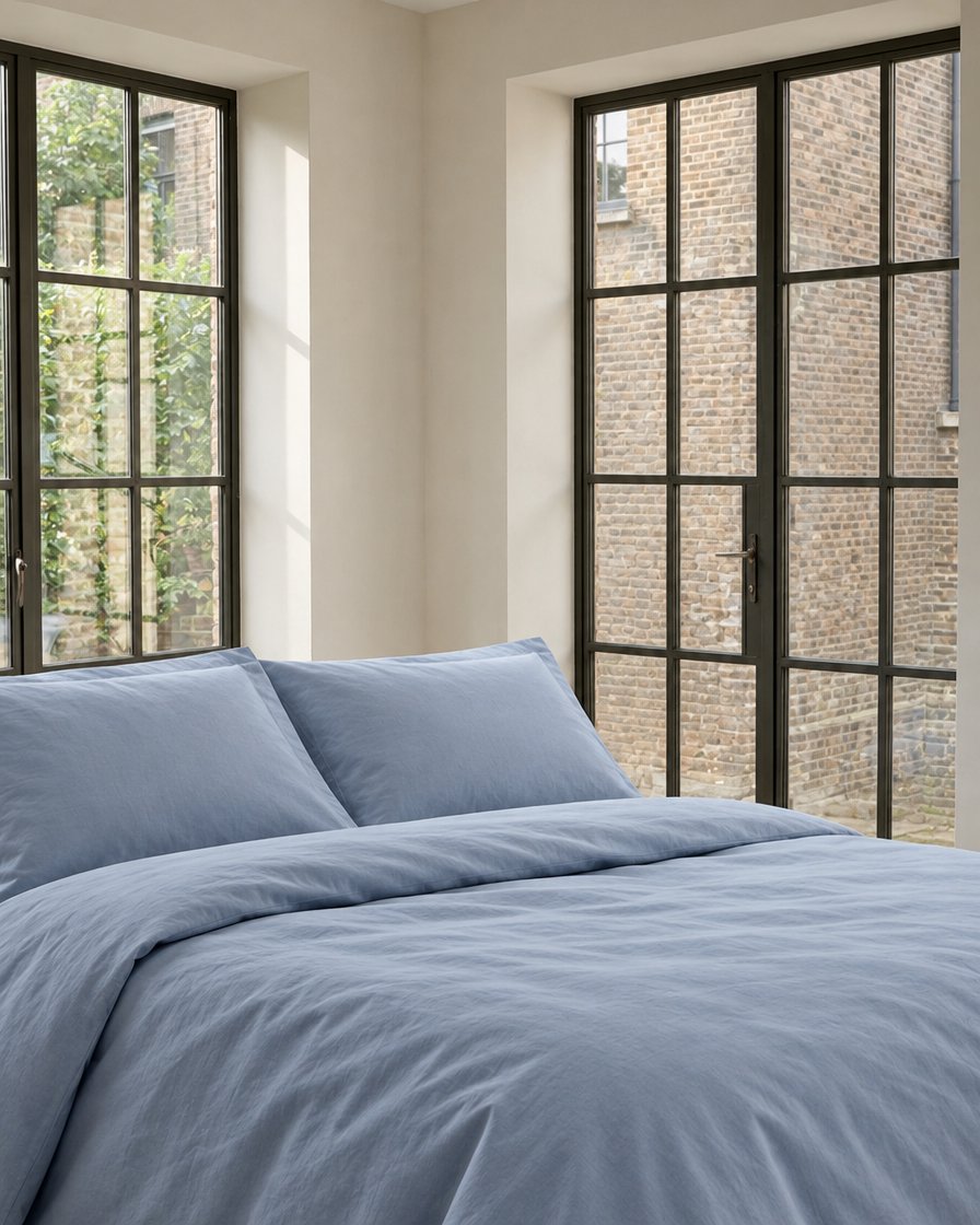 Light Jeans plain cotton pillowcases seen from above