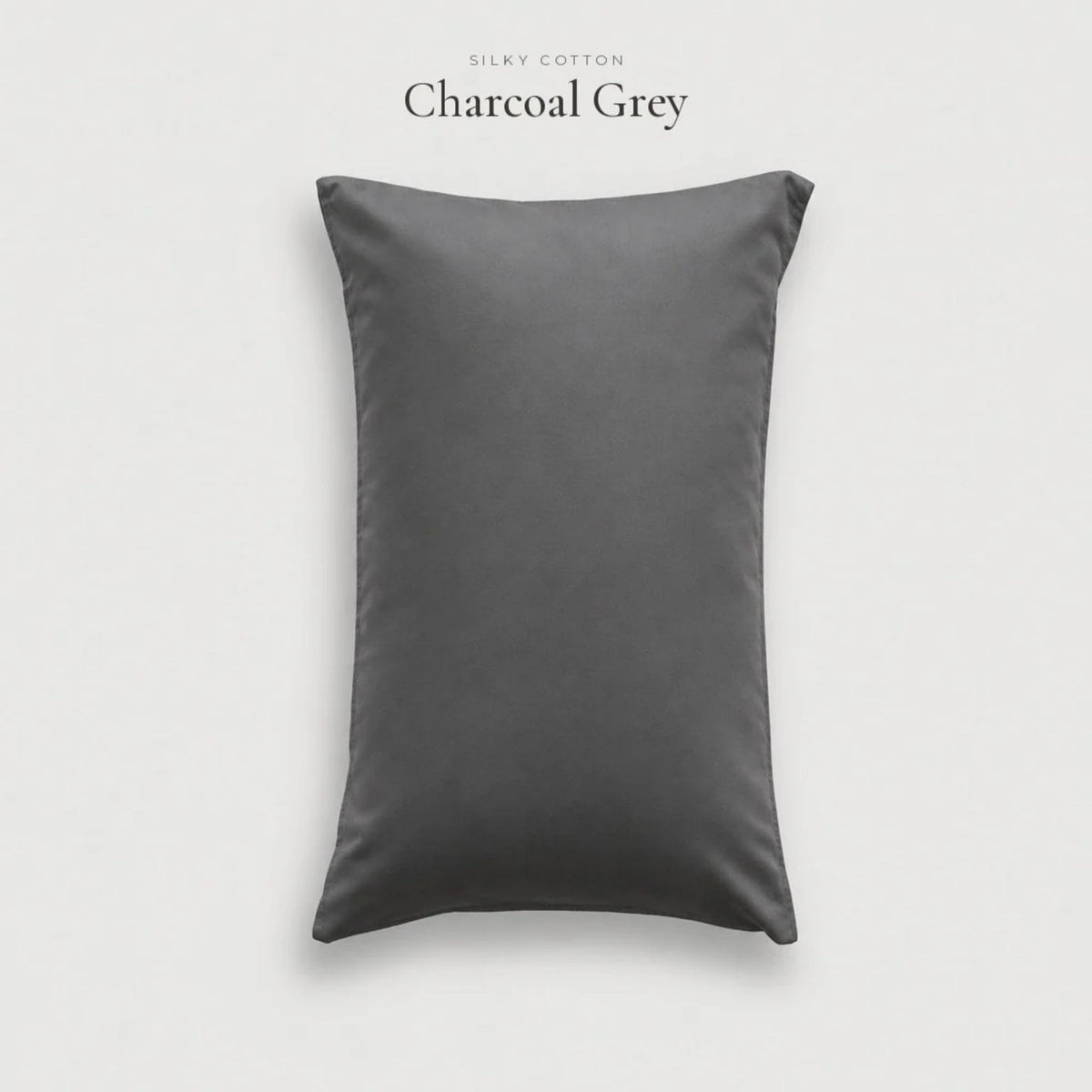 Charcoal Grey Silky Cotton sateen pillowcase, studio shot