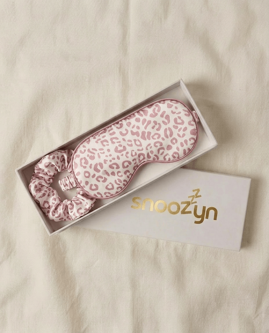 Pink Cheetah Eye Sleep Mask and Scrunchie Gift Set