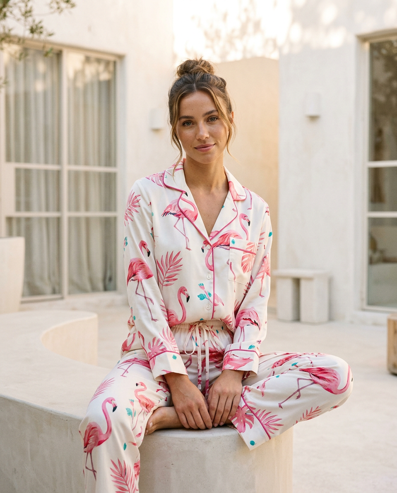 Flamingo Season Modal Cloud Long Pyjama Set — Women's