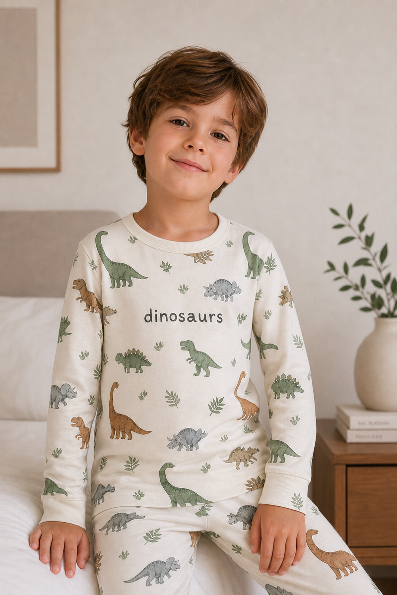 Dinosaurs Pure Cotton Long Pyjama Set — Kids