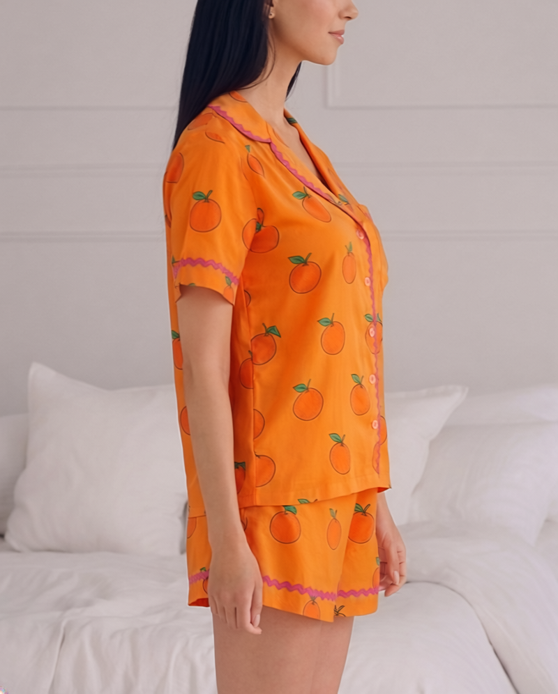 Bright Orange Short Pyjama Set — Women's