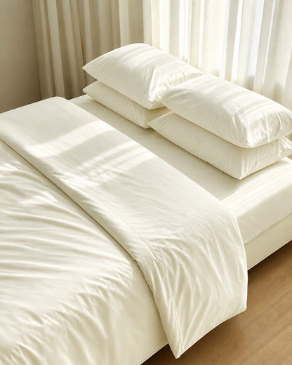 Vanilla Silky Cotton sateen bedding set with duvet, sheet and pillowcases
