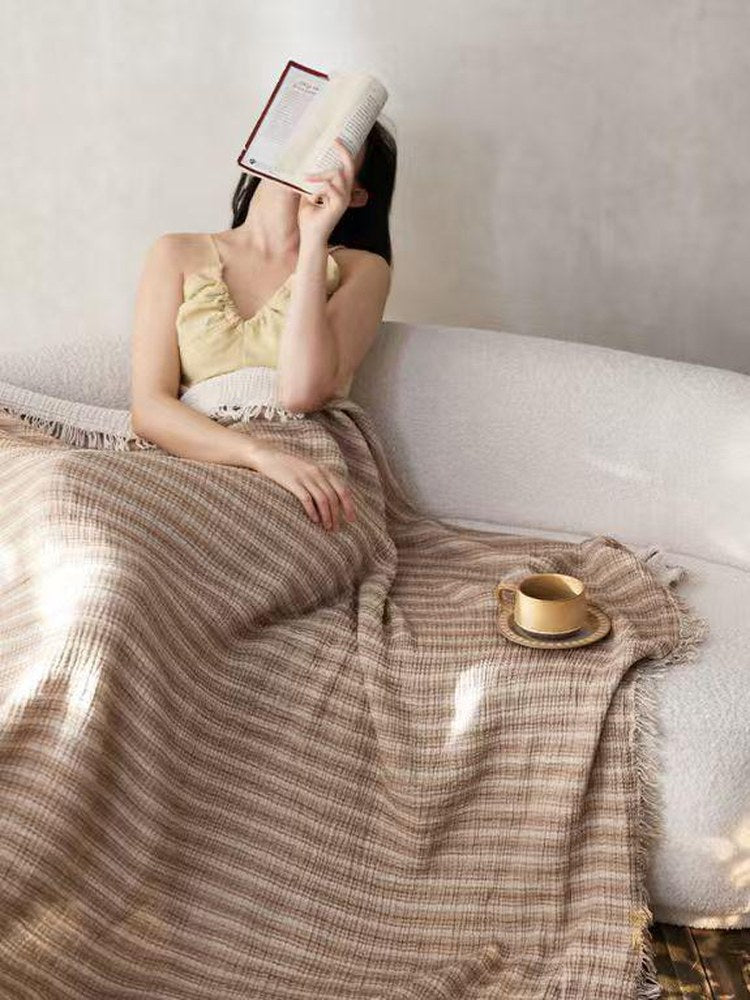 Striped Woven Cotton throw, styled at home