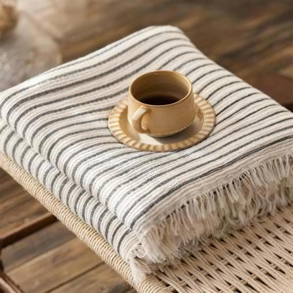Striped Woven Cotton Throw Blanket in Mist Grey Stripe