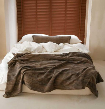 Enzyme-Washed Linen Cotton Throw Blanket in Ebony Brown