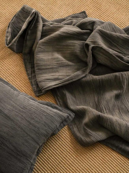 Enzyme-Washed Linen Cotton Throw Blanket in Slate Grey