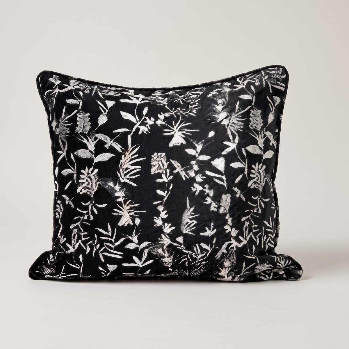 Black and ivory botanical jacquard cushion cover, single square cushion