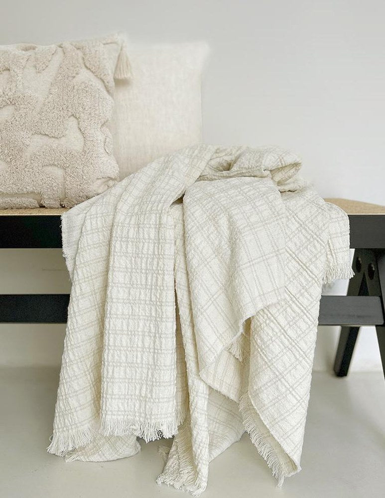 Crinkled Cotton Linen throw, styled at home