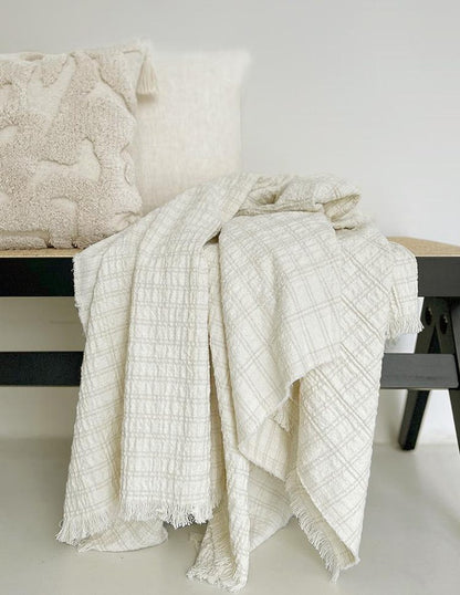 Crinkled Cotton Linen throw, styled at home