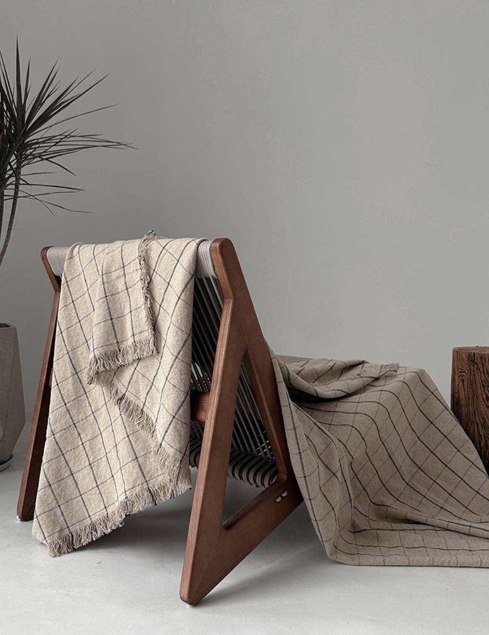 Natural Linen Cotton Check throw, styled at home