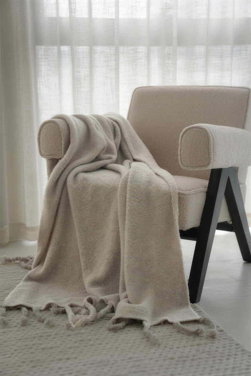 Chunky Knit Fringed throw, styled at home