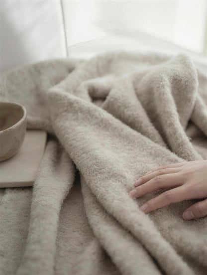 Chunky Knit Fringed throw, styled at home