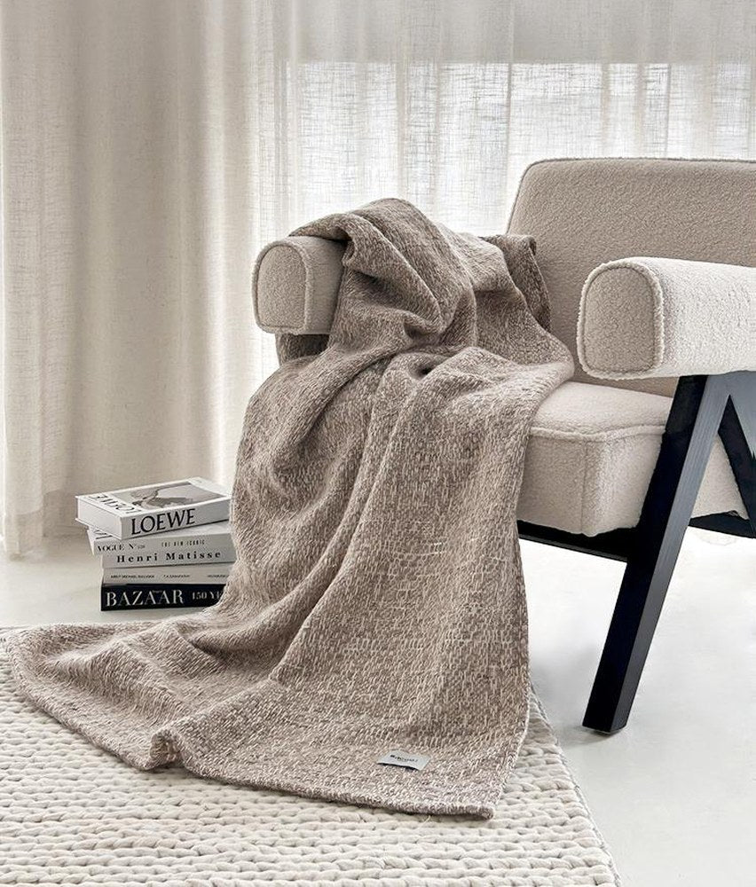 Fawn Alpaca Wool Blend Knit Throw, styled at home