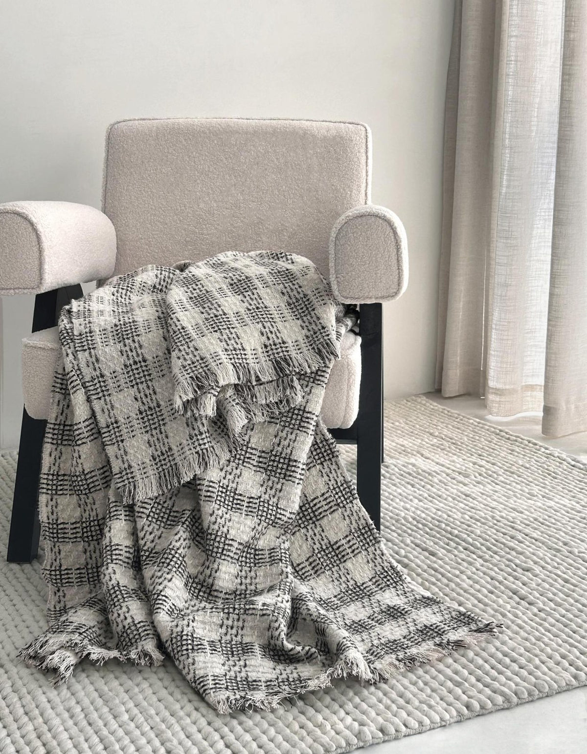 Monochrome Check Wool Mohair throw, styled at home