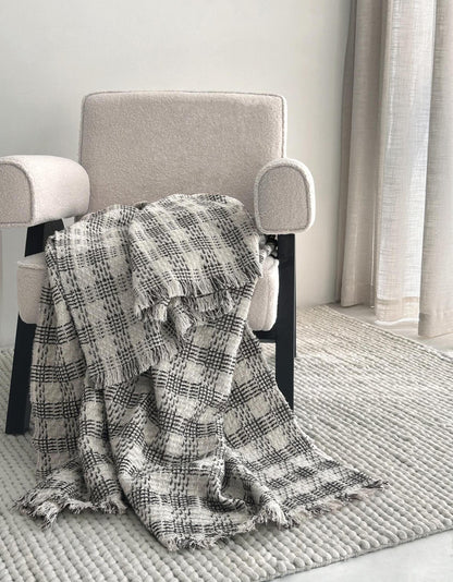 Monochrome Check Wool Mohair throw, styled at home