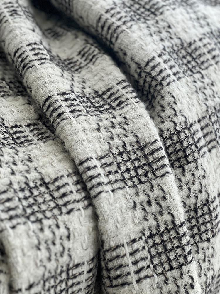 Monochrome Check Wool Mohair Throw Blanket in Black and White Check