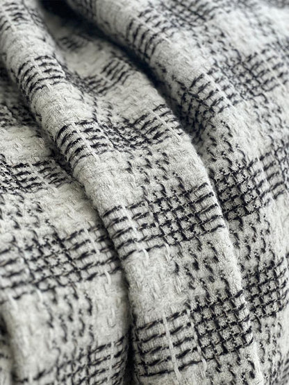 Monochrome Check Wool Mohair Throw Blanket in Black and White Check