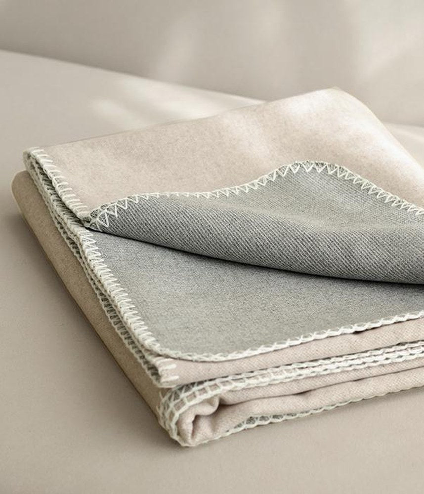 Reversible Two-Tone Throw Blanket in Ivory and Sky