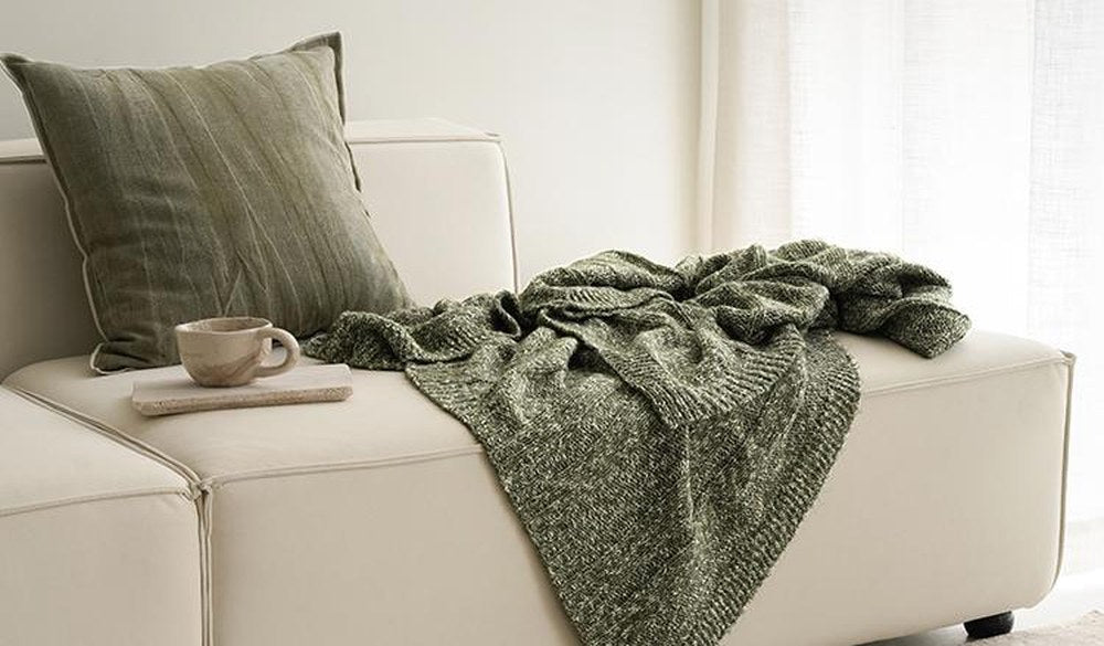 Cotton Blend Chunky Knit Throw in Sage