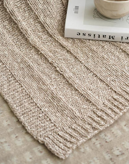 Cotton Blend Chunky Knit Throw in Oat